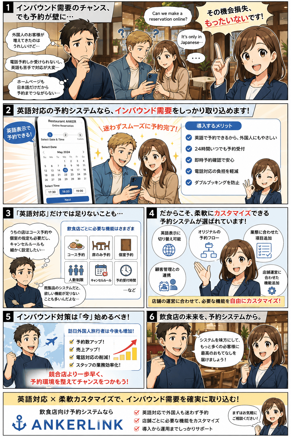 英語の予約対応を自動化して欧米の旅行者を迎える飲食店の変化を描いた漫画