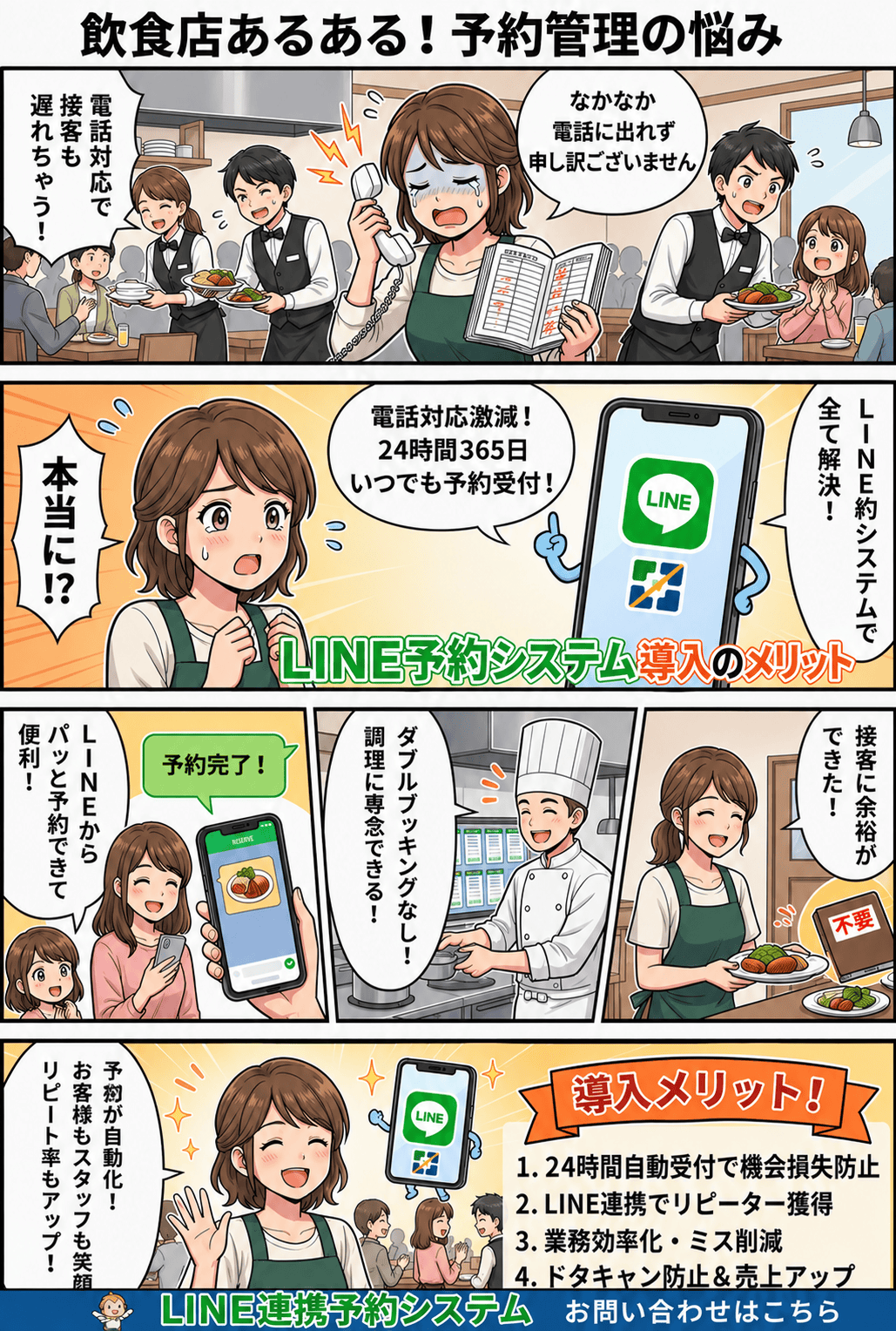 LINE予約でお店が変わる漫画（飲食店バージョン）