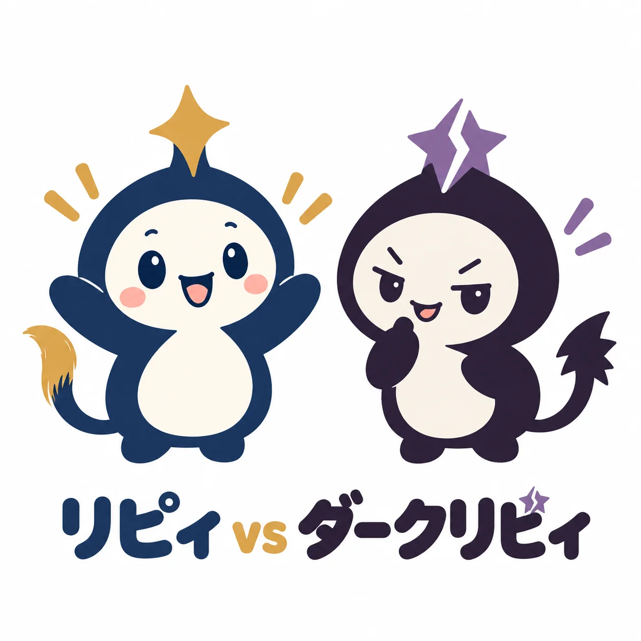 リピタスの公式キャラクター。おかえり係の妖精リピィと、リピートを止める妖精ダークリピィ